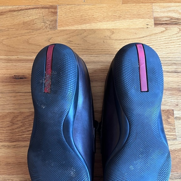 PRADA Brown Leather Driving Loafers Embossed Logo 9.5 - Picture 5 of 7